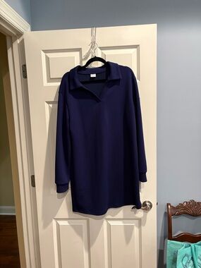 Wiholl Women’s Midi Dress - Navy Long-Sleeve Polo Style, XL